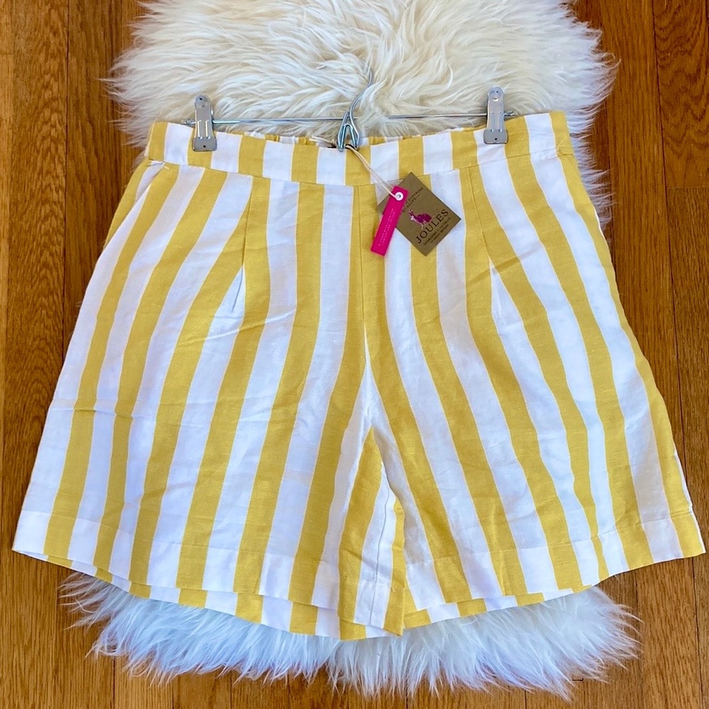 NWT Joules Linen-Viscose High-Waisted Striped Shorts